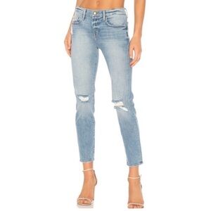 Frame Denim Le Boy Distressed Light Blue Straight Raw Hem in Voss Jeans